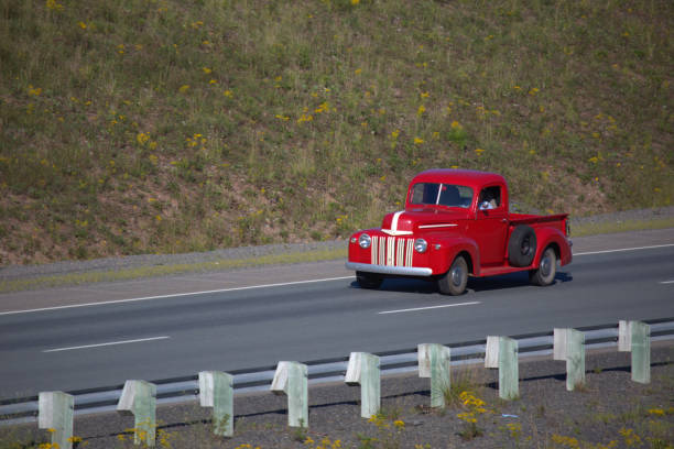 istock Antique truck on a highway 1386228381