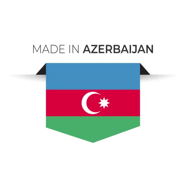 Vector illustration of Made in the Azerbaijan label, product emblem. White isolated background .