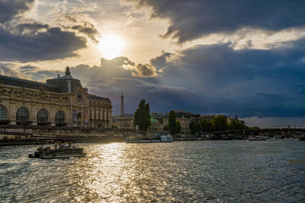 Timelapse - Romantic Ship Cruise Over Seine River in Paris With Eiffel Tower and Cloudy Sky. Find more images of PARIS on my profile.