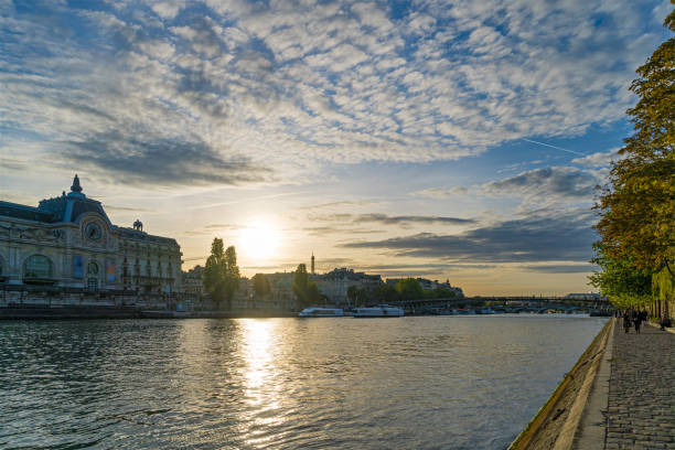istock Sunshine Over Paris Touristic Center With Eiffel Tower and Famous Monuments Seine River 1386232265
