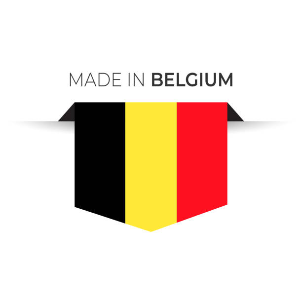 illustrazioni stock, clip art, cartoni animati e icone di tendenza di made in the belgium etichetta, emblema del prodotto. sfondo isolato bianco - bandiera del belgio