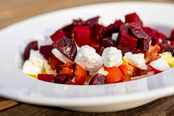 Homemade Beetroot and vegan cheese salad.