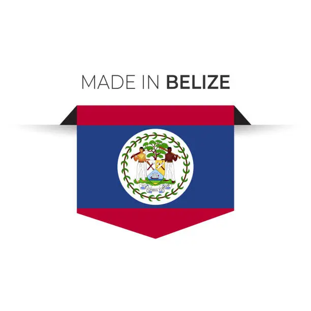 Vector illustration of Made in the Belize label, product emblem. White isolated background.