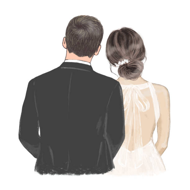 Beautiful couple in Wedding day hand drawn Illustration Beautiful couple Bride and Groom in Wedding day hand drawn Illustration. bride illustrations stock illustrations