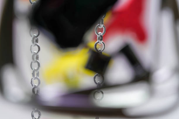 Silver chain for costume jewelry as a background image with copy space photographed in the studio