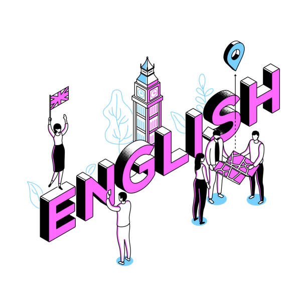 englische sprache - moderne linienisometrie-design-stil illustration - big ben isometric london england famous place stock-grafiken, -clipart, -cartoons und -symbole