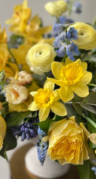 istock Blue and yellow floral design 1386259857