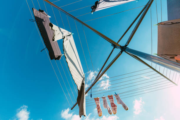 istock Clothes drying on washing line on sunny day 1386268614