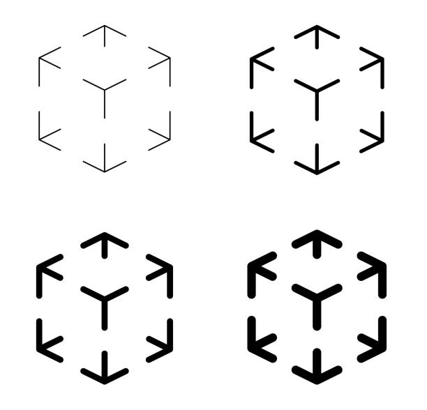 illustrazioni stock, clip art, cartoni animati e icone di tendenza di realtà virtuale con set di icone cubo 3d - www cube block three dimensional shape
