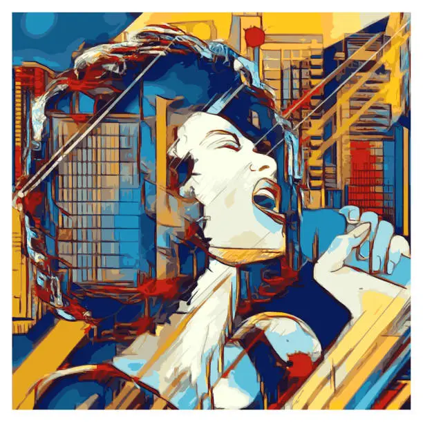 Vector illustration of Colorful portrait aod an imaginary Jazz singer on a grunge background