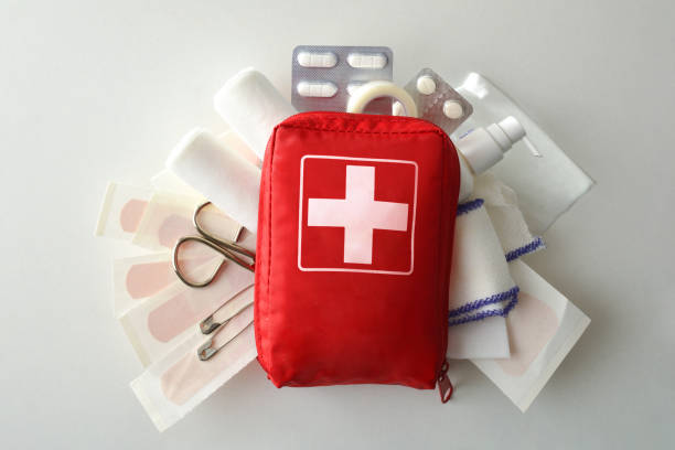 istock Travel portable first aid bag full of objects and tools top 1386276495