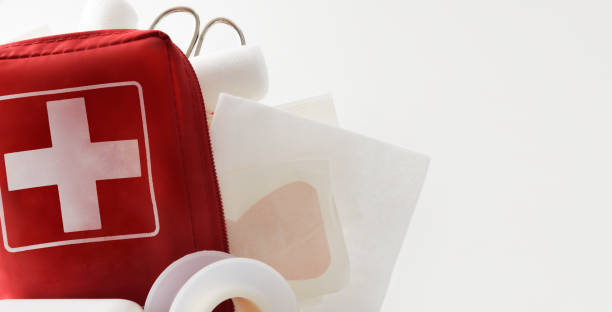 istock Travel portable first aid bag full of objects close up 1386276522