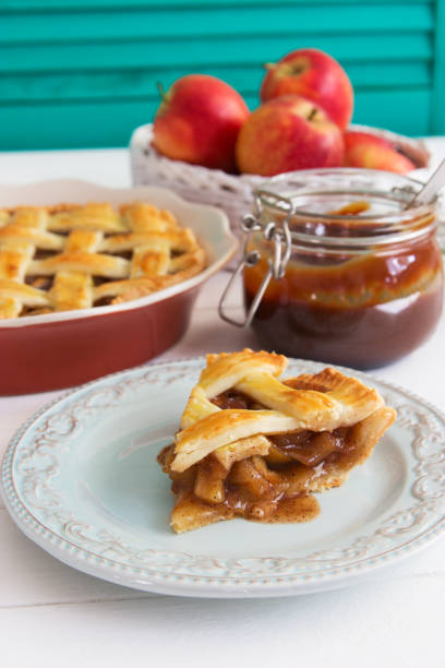 istock Salted caramel wedge american apple pie lattice vertical. 1386276943