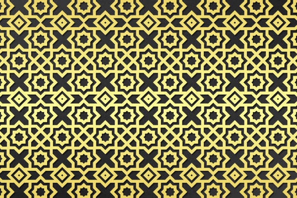 Seamless pattern in islamic traditional style. Gold and black colors.