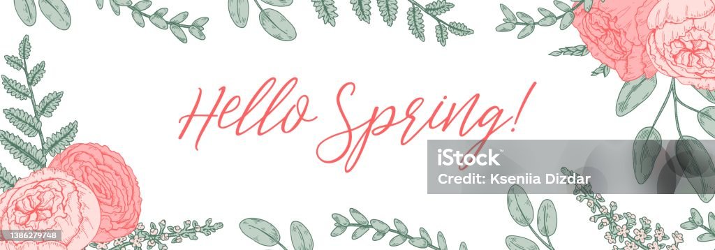 Gentle Spring Gentle Spring Design With Floral Elements Hand Drawn Vector ...