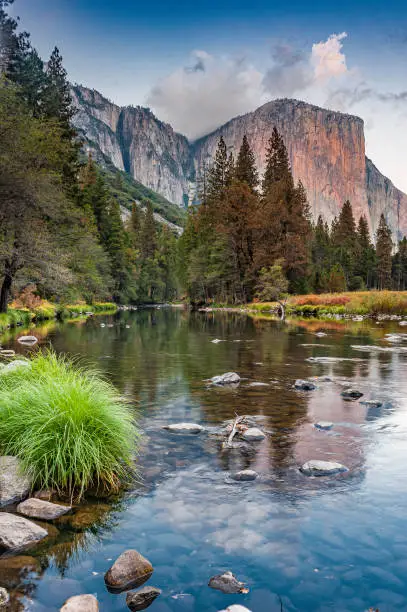 El Capitan and Cathedral Rocks, Merced River and fall colors