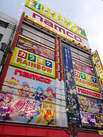 March 28, 2019 - Osaka, Japan: exterior view of namco arcade building in dotonbori district. Osaka, Japan