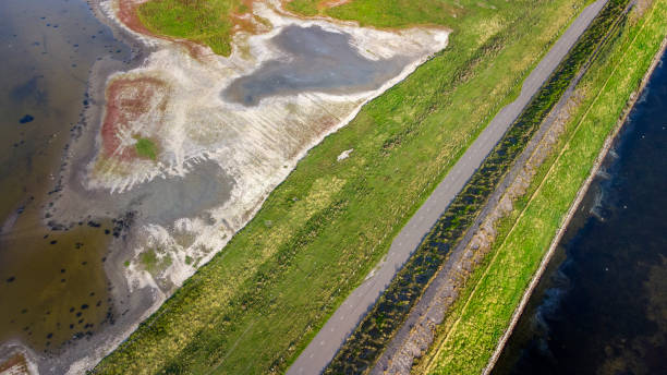 istock Dyke, salt marsh and coastline - aerial view 1386287636