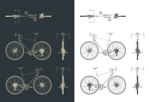 Bicycle blueprints Stylized vector illustration of blueprints of bicycle bicycle vector stock illustrations