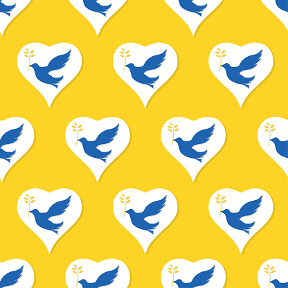 Vector Seamless Pattern of Blue Hearts on White Background