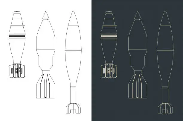 Vector illustration of Mortar shells blueprints