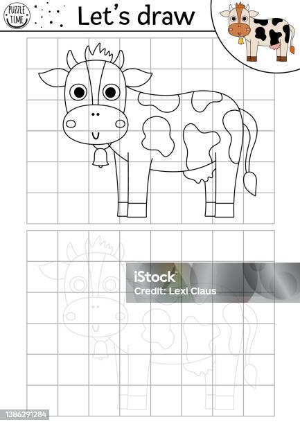 Draw The Cow Complete The Picture Vector On The Farm Drawing Practice Worksheet Printable Black And White Activity For Preschool Kid Copy The Farm Animal Picture Game Or Coloring Page Stock Illustration - Download Image Now