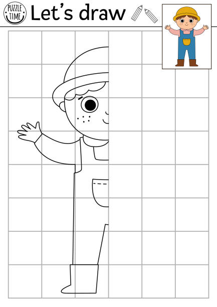 Complete the farmer picture. Vector on the farm symmetrical drawing practice worksheet. Printable black and white activity for preschool kids. Copy the picture rural country coloring page Complete the farmer picture. Vector on the farm symmetrical drawing practice worksheet. Printable black and white activity for preschool kids. Copy the picture rural country coloring page tie game stock illustrations