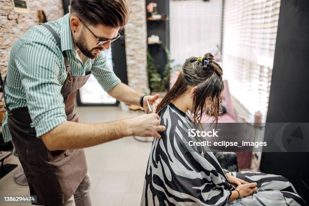 Lets Straighten It Out A Bit Stock Photo - Download Image Now - Beautician, Hairdresser, Males