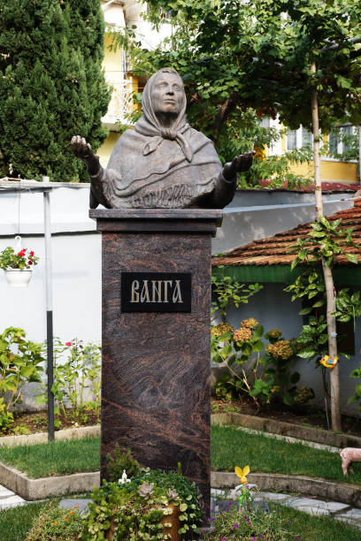 a monument to the Bulgarian soothsayer Vanga in the courtyard of her house-museum Petrich, Bulgaria - September, 29, 2021: a monument to the Bulgarian soothsayer Vanga in the courtyard of her house-museum oracle building stock pictures, royalty-free photos & images