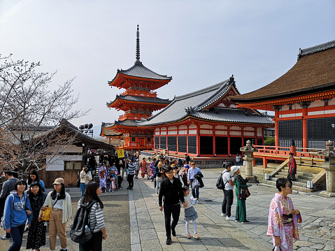 march 29, 2019 - Kyoto, Japan: tourists at Kiomizu-dera, Kyoto, Japan