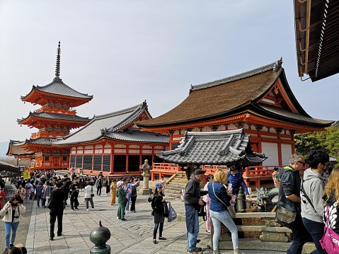 march 29, 2019 - Kyoto, Japan: tourists at Kiomizu-dera, Kyoto, Japan