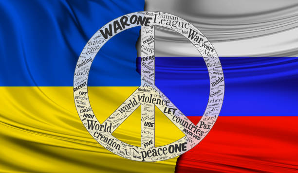 Flags of Ukraine and Russian Federation with a peace sign . Concept Love and Peace between Ukraine and Russia. Flags of Ukraine and Russian Federation with a peace sign . Concept Love and Peace between Ukraine and Russia. земельна карта stock pictures, royalty-free photos & images
