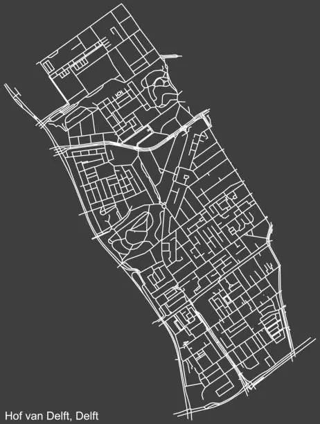 Vector illustration of Street roads map of the HOF VAN DELFT DISTRICT, DELFT