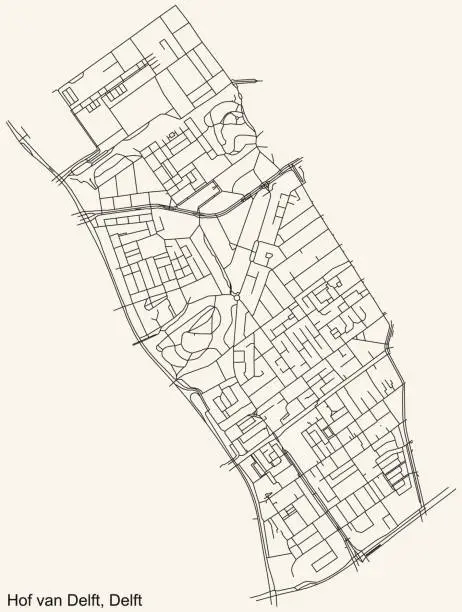 Vector illustration of Street roads map of the HOF VAN DELFT DISTRICT, DELFT