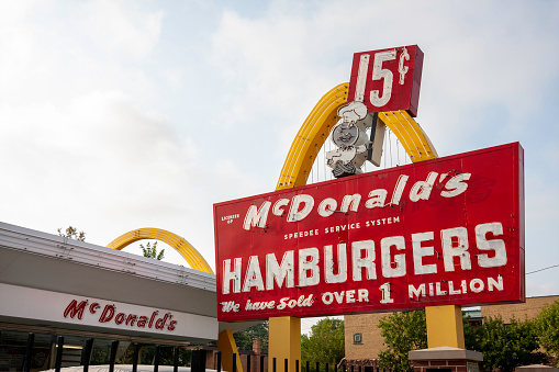 Sign at the first McDonald's franchise, opened by Ray Kroc on April 15, 1955 in Des Plaines, IL. It is now a museum.