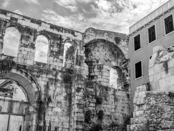 Diocletian's Palace is an ancient palace built for the Roman emperor Diocletian at the turn of the fourth century AD, which today forms about half the old town of Split, Croatia. While it is referred to as a \