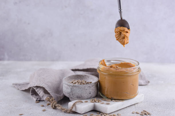 istock Sunflower butter or sunbutter. Hypoallergenic spread 1386316164