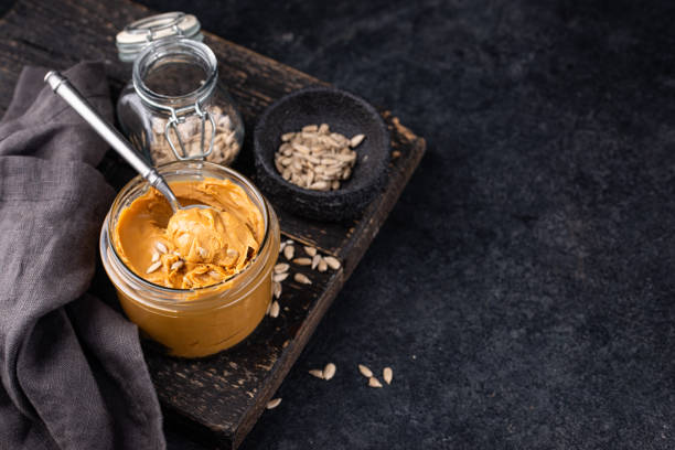 istock Sunflower butter or sunbutter. Hypoallergenic spread 1386316176