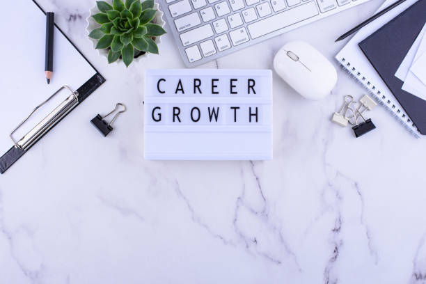 istock Career growth concept with office desk 1386316226