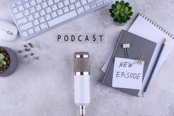 istock Podcast new episode concept with microphone 1386316234