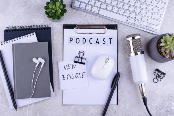 istock Podcast new episode concept with microphone 1386316243