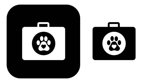 Black And White Animal First Aid Kit  Icons Vector illustration of two black and white animal first aid kit icons. animal welfare stock illustrations