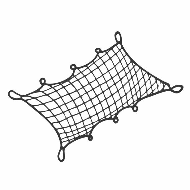 Doodle Fish Net Vector Hand Drawn Fishing Concept Stock