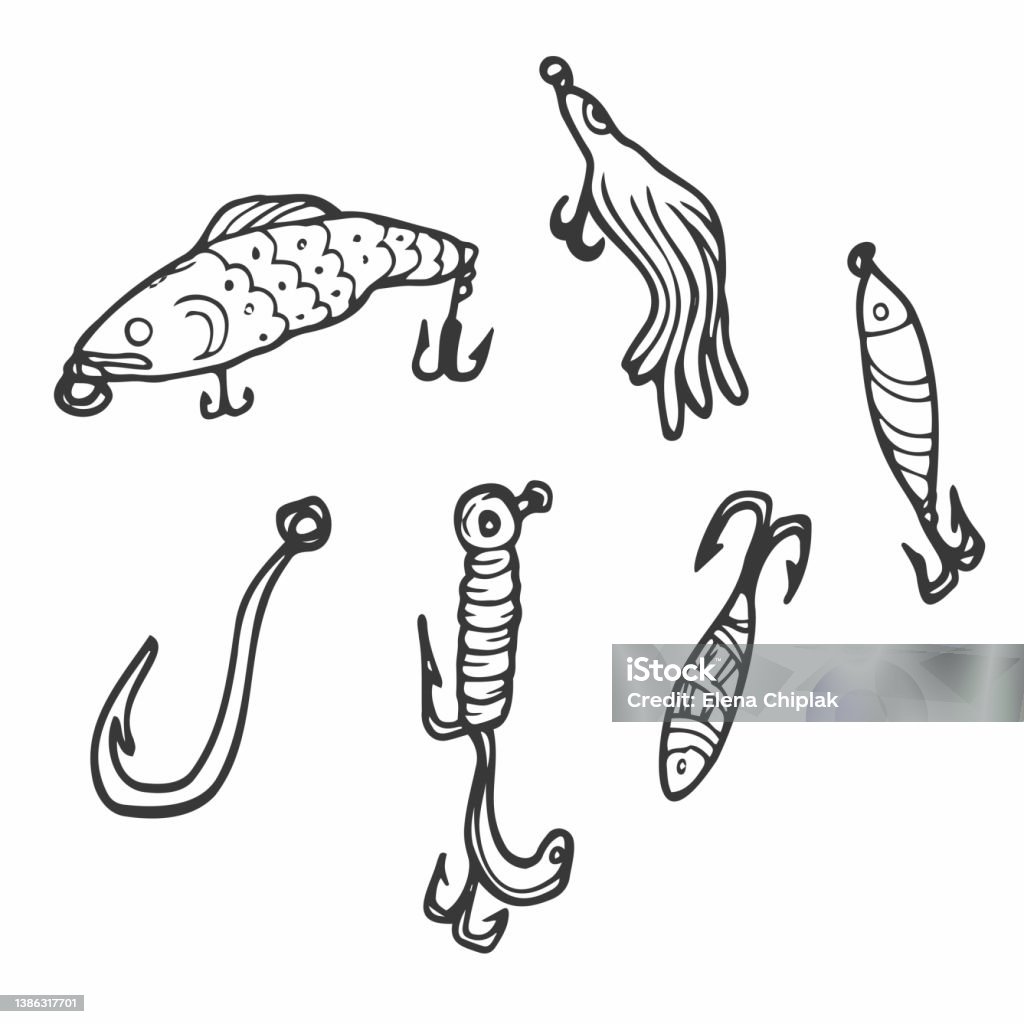 Doodle Câu Cá Mồi Nhử Mồi Ngư Nghiệp Đương Đại Trừu Tượng Có Kích ...