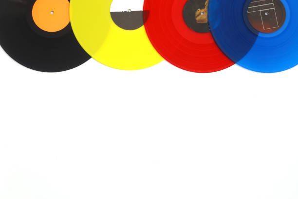 istock colorful Vinyl record on a white background. Retro style. Top view. Flat lay, copy space. 1386317953