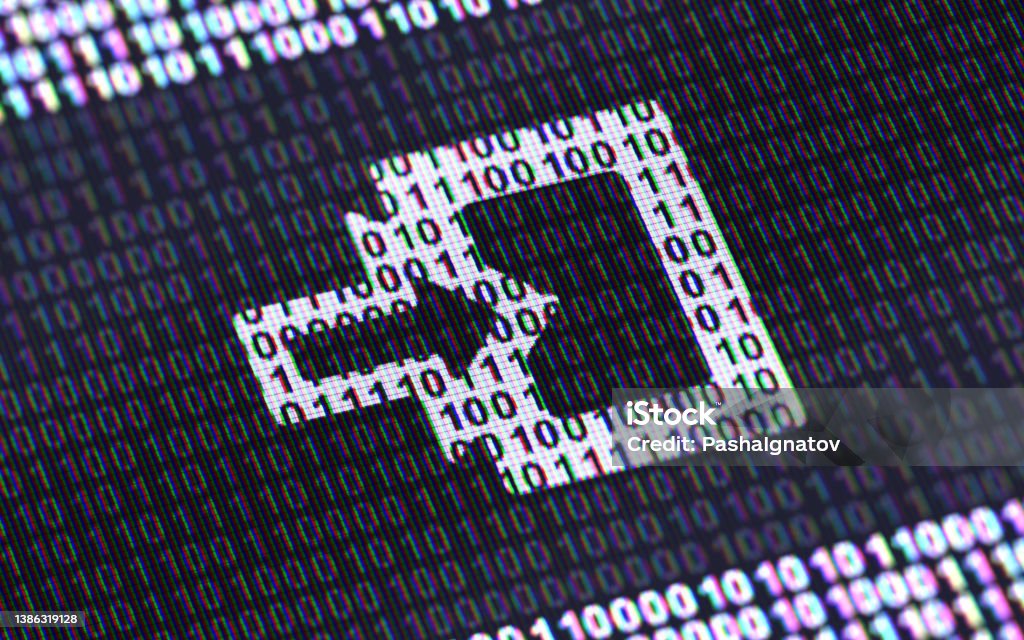 Login icon in the screen. Binary code ( array of bits ) in the screen. 3D Illustration. Arrow Symbol Stock Photo