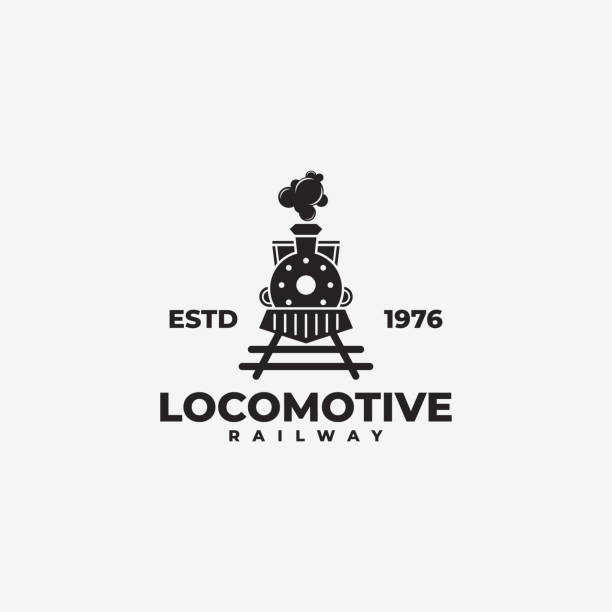 ilustraciones, imágenes clip art, dibujos animados e iconos de stock de ilustración vectorial del logotipo del tren de locomotora retro vintage - locomotora