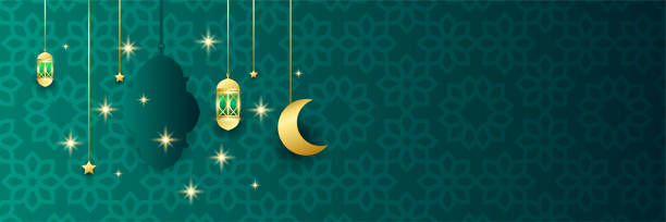 istock Ramadan Kareem Banner Background with moon, islamic pattern, lantern. Gold moon and abstract luxury islamic elements background 1386328306