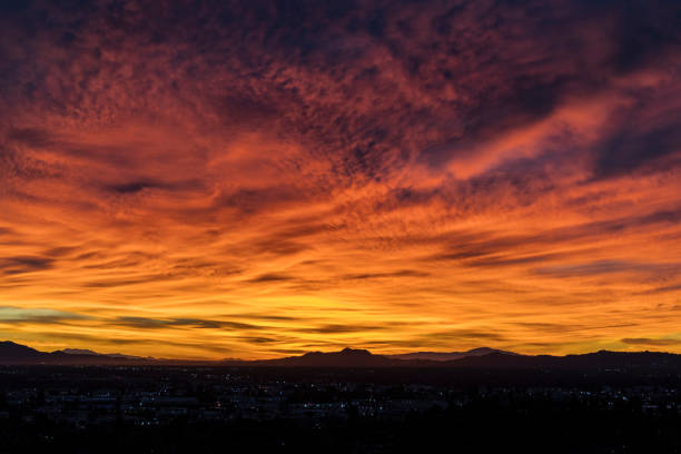 Dawn view across the San Fernando Valley towards Griffith Park and Los Angeles in scenic southern California.