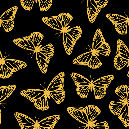 Gold Monarch Butterflies Seamless Pattern